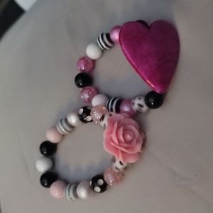 SET OF TWO BRIGHTLY BEADED BRACELETS: HEART & ROSE
